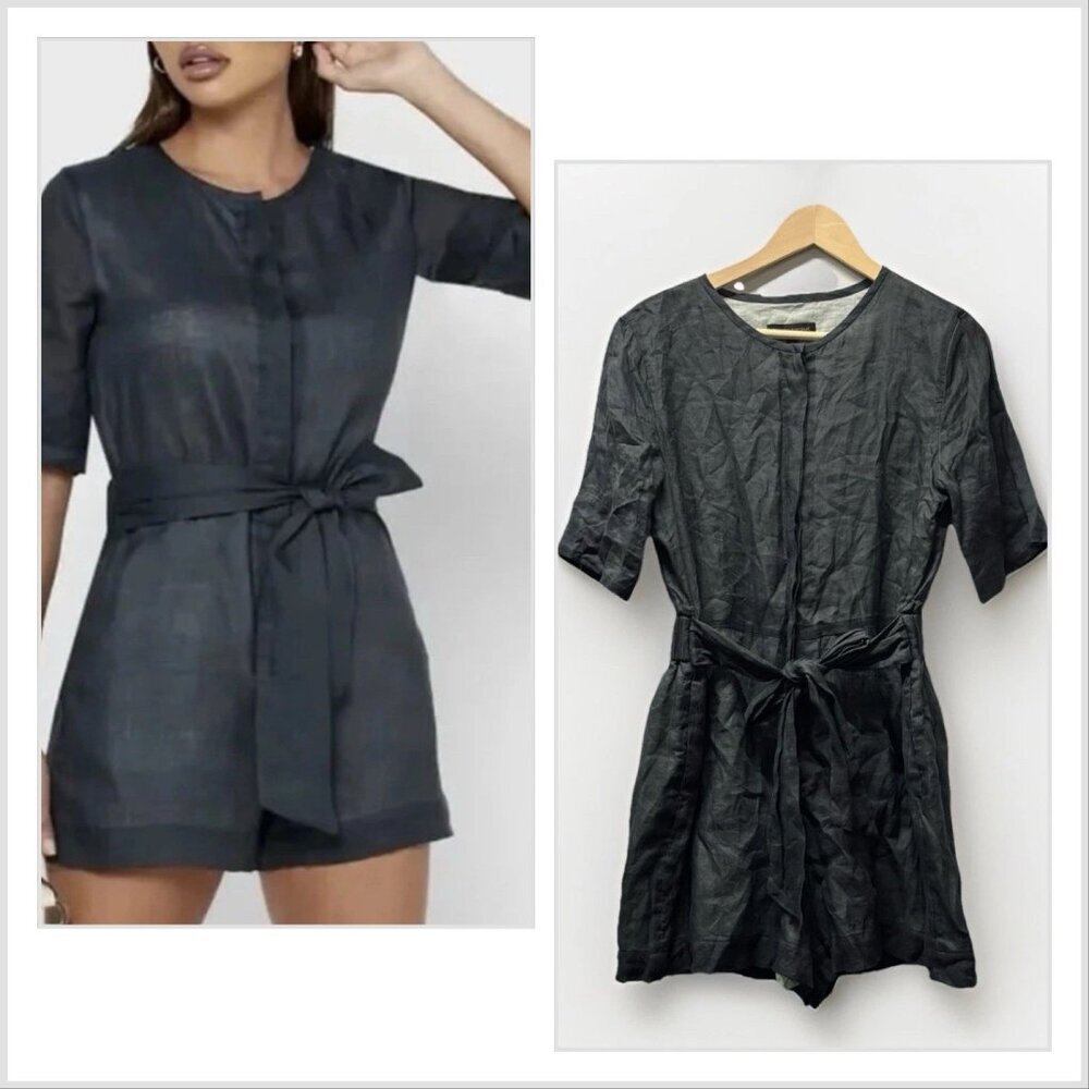 Banana Republic 100% ramie Romper Jumpsuit Women’s 12 PETITE Utility Preppy Boho